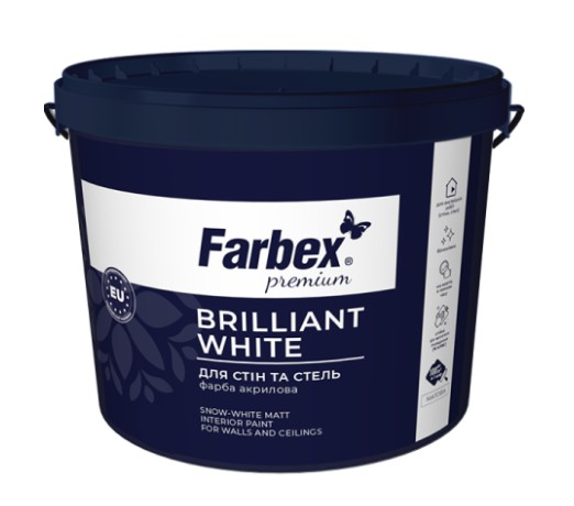 Фарба інтер’єрна для стель та стін білосніжна ВДА "Brilliant White" ТМ Farbex -14,0 кг
